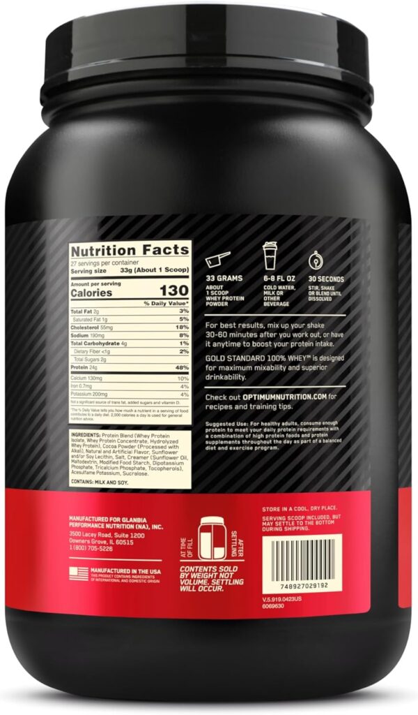 Optimum Nutrition Gold Standard 100% Whey Protein Powder, Chocolate Peanut Butter, 2 Pound (Packaging May Vary)