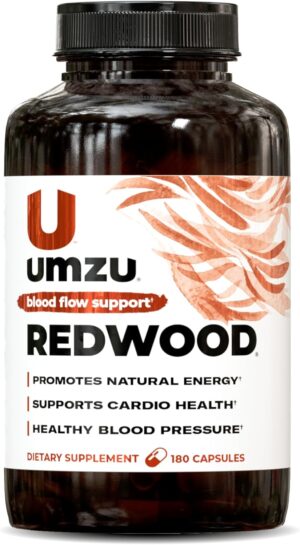 UMZU Redwood Blood Flow Nitric Oxide Supplement for Men & Women, Blood Pressure, Circulation, Stamina, Energy (30 Day Supply | 180 Capsules)