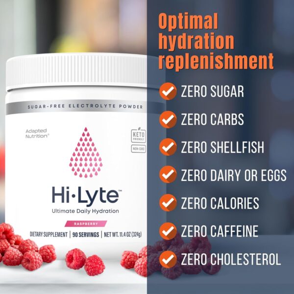 Hi-Lyte Raspberry Electrolyte Powder, Daily Hydration Supplement Drink Mix, 90 Servings | Sugar-Free, 0 Calories, 0 Carbs | No Maltodextrin. Gluten-Free | Supports Keto | Light Refreshing Flavor