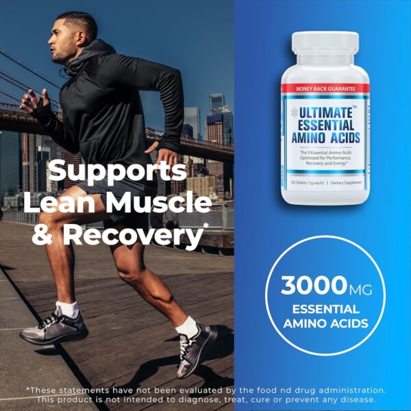 Ultimate 100% Essential Amino Acid Supplement - 150 Easy-to-Swallow, 1g Coated Tablets - All 9 EAA with 40% Leucine in Optimized BCAA Ratio - Increase Energy, Lean Muscle & Recovery - Keto & Vegan