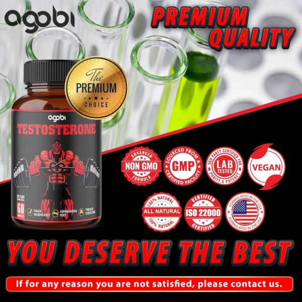 agobi Testosterone Supplement for Men - 11 Potent Herbs - Ashwagandha, Tribulus, Ginseng & More - 60 Capsules for 1 Month