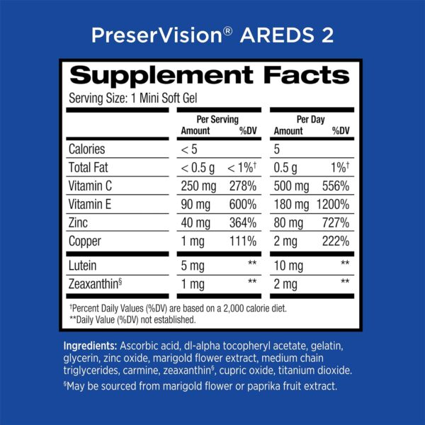 PreserVision AREDS 2 Eye Vitamins for Macular Health, Lutein and Zeaxanthin Supplement with Vitamin C, Vitamin E, Zinc, and Copper for Vision & Ocular Support, 60 Softgels (Minigels)