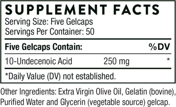 THORNE Undecylenic Acid (Formerly Formula SF722) - 250 mg of Undecylenic Acid - for a Healthy Balance of Gut & Vaginal Flora* - Gluten Free - 250 Gelcaps - 50 Servings