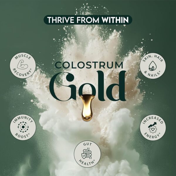 Colostrum Gold - Premium Grass-Fed Bovine Colostrum Powder Supplement for Immunity, Gut Health, Muscle & Wellness - Daily Superfood Supports Hair, Skin, Nails - Women & Men - Unflavored, 60 Servings