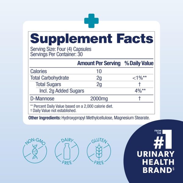 AZO D Mannose Urinary Tract Health, Cleanse, Flush & Protect The Urinary Tract, No.1 Pharmacist Recommended Brand, Clinical Strength, Non-GMO, 120 Count