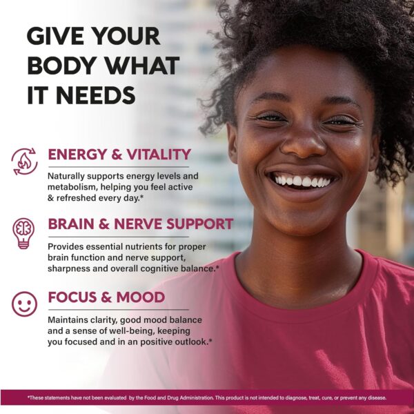 Vitamin B Complex for Men & Women - Made in USA - B-Complex: B1, B2, B3, B5, B6, B7, B8, B9, B12 with Vitamin C, Choline, Inositol - Energy, Brain & Heart Support Supplement, 60 Vegan Capsules