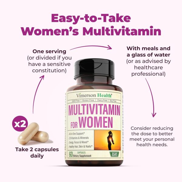 Multivitamin for Women - Daily Womens Multivitamin & Multimineral with Vitamin A, C, D, E, B12, Zinc & More. Essential Vitamins for Women for Energy, Focus, Hair Growth & Overall Health. 60 Capsules