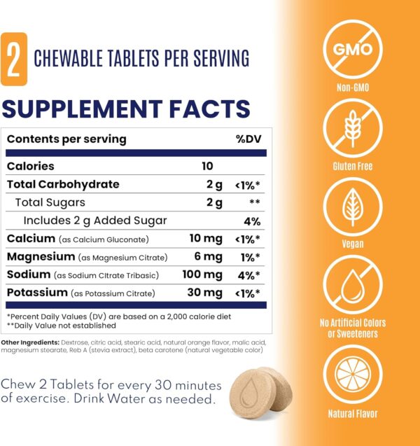 SaltStick Electrolyte FastChews - 60 Orange Chewable Electrolyte Tablets - Salt Tablets for Runners, Sports Nutrition, Electrolyte Chews - 60 Count Bottle