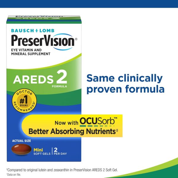 PreserVision AREDS 2 Eye Vitamins for Macular Health, Lutein and Zeaxanthin Supplement with Vitamin C, Vitamin E, Zinc, and Copper for Vision & Ocular Support, 60 Softgels (Minigels)