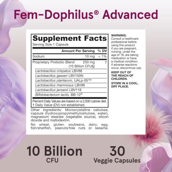 Jarrow Formulas Fem Dophilus Probiotics for Women - 10 Billion CFU, Female Vaginal Probiotics, Vaginal, Urinary Tract and Digestive Support, 30 Capsules