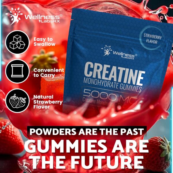 Creatine Gummies 5000mg, 30 Servings Creatine Monohydrate Gummies - Third-Party Tested Creatine for Women, Strawberry Flavor Creatine for Men, Muscle Growth, Strength, and Recovery