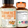Turmeric Supplement with Ginger Root for Joint & Digestion Support - Turmeric Curcumin Supplement 95% Curcuminoids. Contains Organic Tumeric with Black Pepper (Bioperine) for Max Absorption. 60 Caps