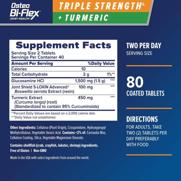 Osteo Bi-Flex Triple Strength Glucosamine with Turmeric, Joint Health Supplement, Coated Tablets, Original Version, 80 Count