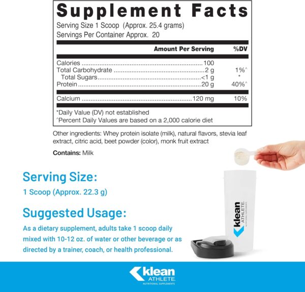 Klean ATHLETE Klean Isolate | Whey Protein Isolate to Enhance Daily Protein and Amino Acid Intake for Muscle Integrity* | NSF Certified for Sport | 18 Ounces | Natural Strawberry Flavor