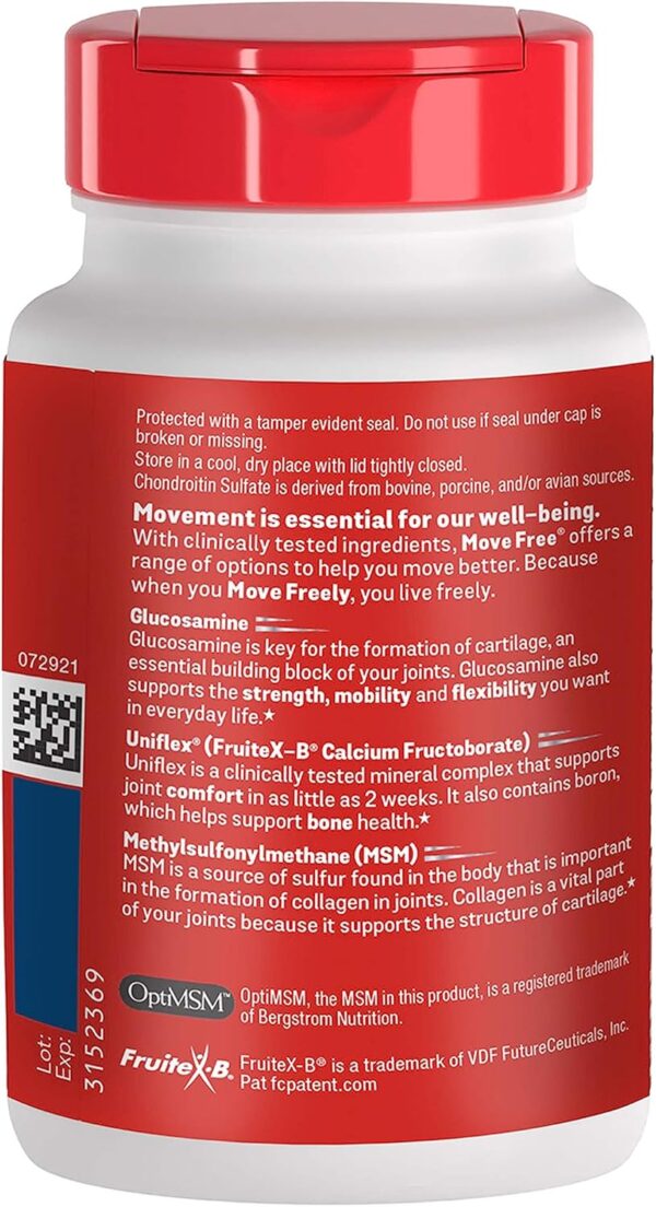 Move Free Advanced Glucosamine Chondroitin MSM Joint Support Supplement, Supports Mobility Comfort Strength Flexibility & Bone - 120 Tablets (40 servings)