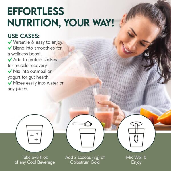 Colostrum Gold - Premium Grass-Fed Bovine Colostrum Powder Supplement for Immunity, Gut Health, Muscle & Wellness - Daily Superfood Supports Hair, Skin, Nails - Women & Men - Unflavored, 60 Servings