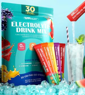 Juicy Splash 30 Packs Sugar Free Electrolytes Powder w/Natural Flavor, Liquid Daily IV Recharge+Tech. Mix 5 Electrolyte for Balance, Raw Seasalt Hydration Packets for GF, Vegan, Non-GMO, Keto