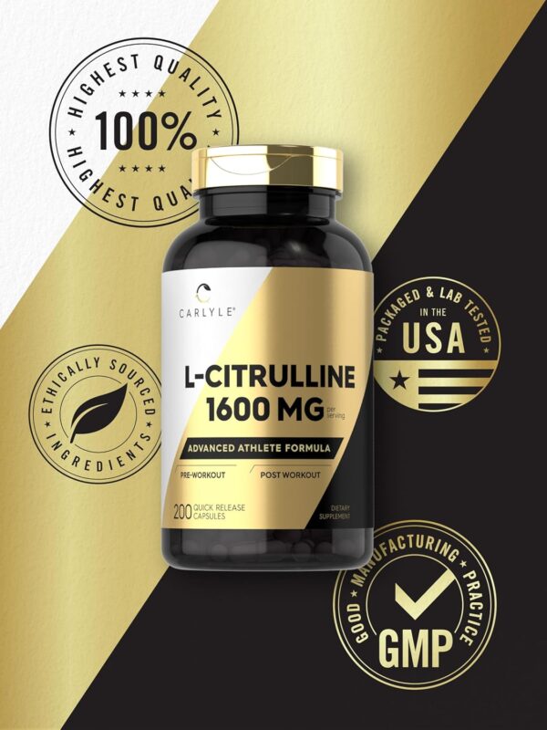 Carlyle L Citrulline Supplement | 1600mg | 200 Powder Capsules | for Men and Women | Advanced Athlete Formula | Non-GMO & Gluten Free