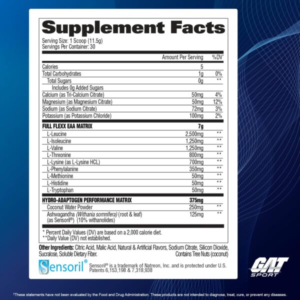 GAT SPORT Flexx EAAs + Hydration, Advanced Essential Amino Acids, 30 Servings (Fruit Punch)