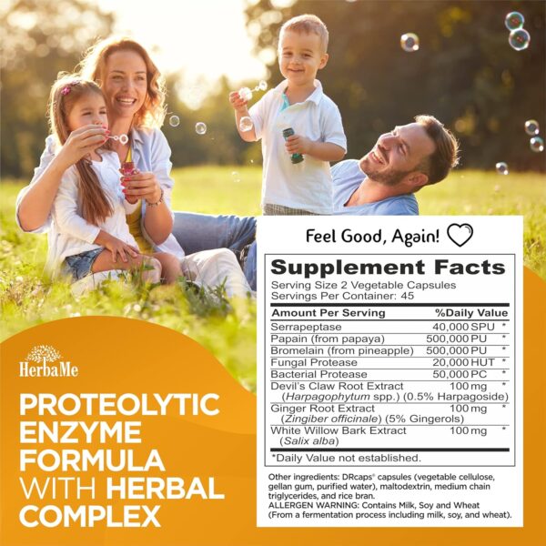 Proteolytic Enzymes Supplement with Serrapeptase - Devils Claw, 90 Capsules, Promotes Joints Relief, Muscle and Tissue Health with Lasting Mobility, Athletes Post Workout Recovery Support