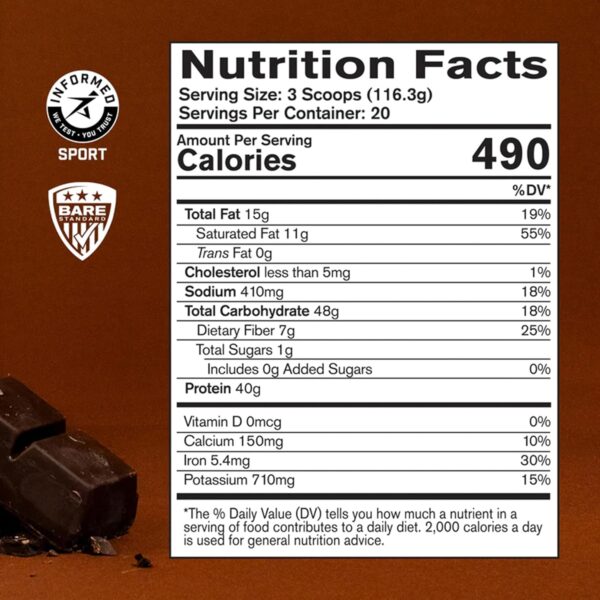 BARE PERFORMANCE NUTRITION, BPN Strong Food Complete Nutrition Meal Replacement, Chocolate, 20 Servings