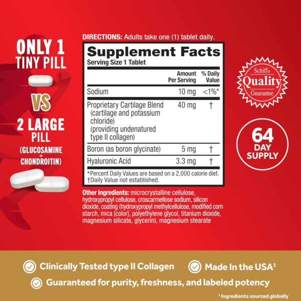 Move Free Ultra Triple Action Joint Support Supplement - Type II Collagen Boron & Hyaluronic Acid - Supports Joint Comfort, Cartiliage & Bones in 1 Tiny Pill Per Day, 64 Tablets (64 servings)