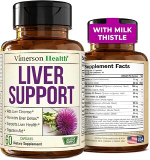 Liver Cleanse Detox & Repair Milk Thistle Supplement - Herbal Liver Support - Choline, Artichoke Extract & Chicory. Dandelion Root Supplement to Support Digestion & Promote Cellular Repair. 60 Caps