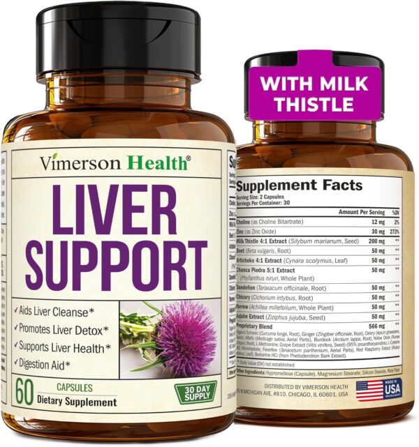 Liver Cleanse Detox & Repair Milk Thistle Supplement - Herbal Liver Support - Choline, Artichoke Extract & Chicory. Dandelion Root Supplement to Support Digestion & Promote Cellular Repair. 60 Caps