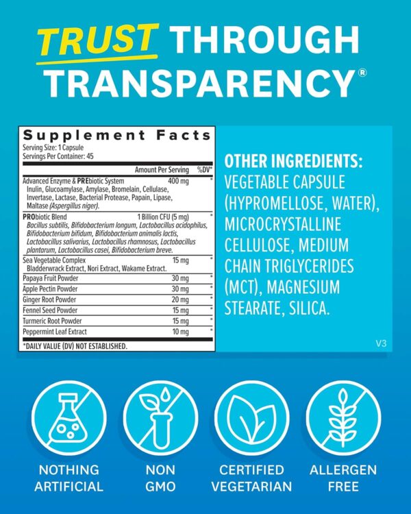 Zenwise Health Digestive Enzymes and Bromelain for Gut Health - Probiotic Multi Enzymes with Prebiotics and Probiotics for Women and Men for Digestive Health and Bloating Relief for Digestion - 45 CT