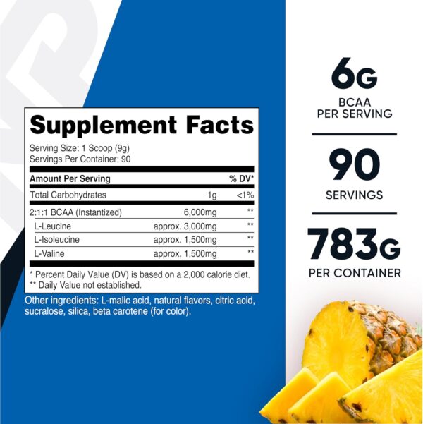 Nutricost BCAA Powder (Pineapple, 90 Servings) - Optimal 2:1:1 Ratio