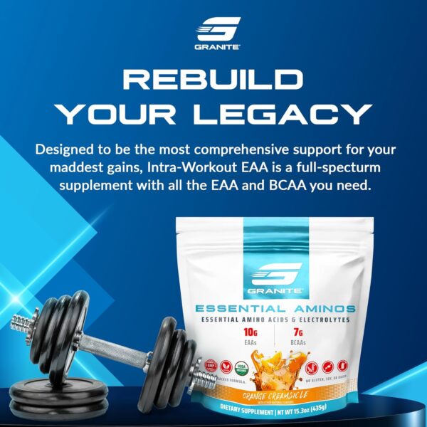 Granite Essential Amino Acids Powder for Muscle Recovery and Growth with 10g EAAs and 7g BCAAs - Soy-Free, Gluten-Free, 448g (30 Servings), Orange Creamsicle Flavor