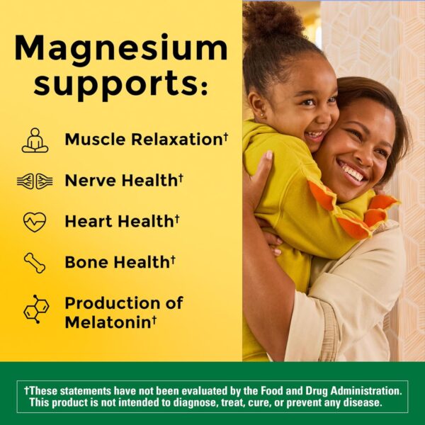 Nature Made Magnesium Oxide 250 mg, Magnesium Supplement for Muscle, Heart, Bone and Nerve Health Support, 100 Tablets, 100 Day Supply