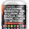 Clean Nutraceuticals Glucosamine Chondroitin MSM 1500mg with Turmeric Curcumin, Collagen, Hyaluronic Acid, Omega 3 – Joint Health Supplement for Men & Women – Joint Complex – 120 Count