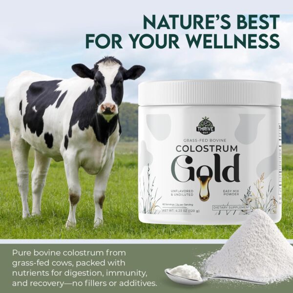Colostrum Gold - Premium Grass-Fed Bovine Colostrum Powder Supplement for Immunity, Gut Health, Muscle & Wellness - Daily Superfood Supports Hair, Skin, Nails - Women & Men - Unflavored, 60 Servings