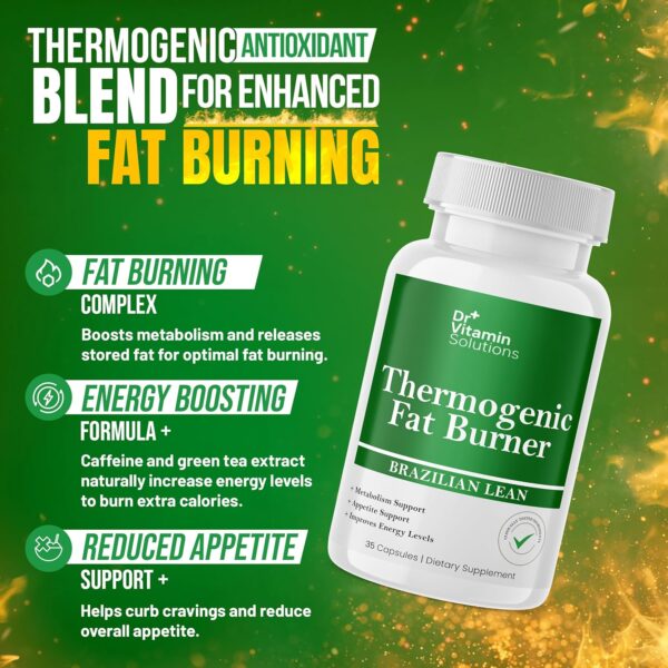 DR VITAMIN SOLUTIONS Thermogenic Fat Burner – Natural Appetite Control & Metabolic Booster with Green Tea & Bloat Defense (35 Capsules)