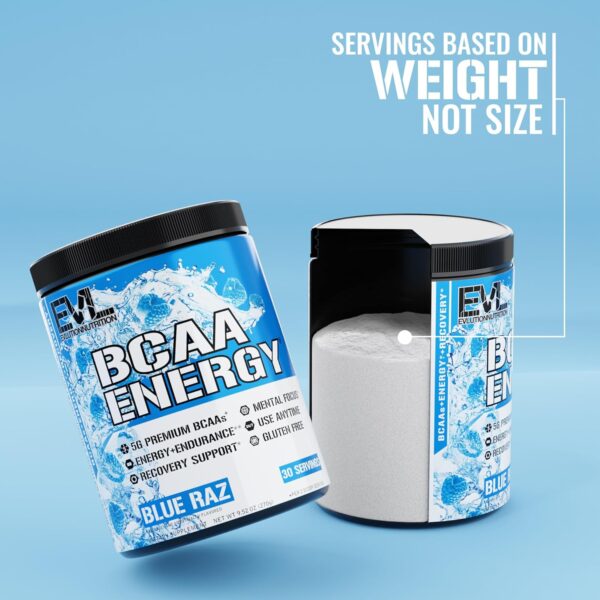 EVL BCAAs Amino Acids Powder - BCAA Energy Pre Workout Powder for Muscle Recovery Lean Growth and Endurance - Rehydrating Post Workout Recovery Drink with Natural Caffeine - Blue Raz