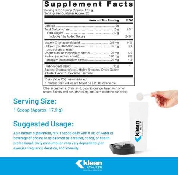 Klean ATHLETE Klean Hydration | Electrolyte Replacement Formula to Hydrate, Maintain Electrolyte Balance, and Rehydrate During Physical Activity | 12.6 Ounces | Natural Orange Flavor