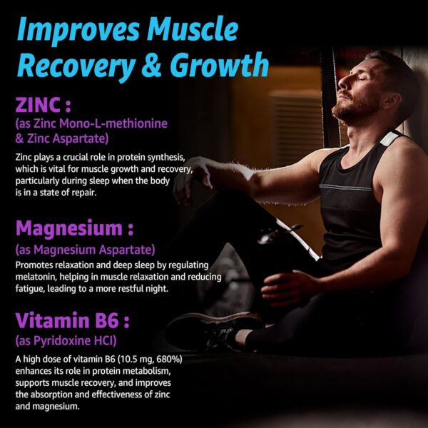 Zinc and Magnesium Supplement (Made in USA), Zinc Magnesium Aspartate Post Workout Gummies for Men Women, w/Vitamin B6, B12, D3, Turmeric for Nighttime Muscle Recovery, Boost Immunity & Sleep, 120 Cts