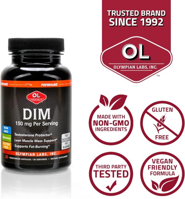 Olympian Labs DIM 150mg - DIM Diindolylmethane Supplement Capsules Supporting Hormone Balance, Clear Skin, PCOS, & Aid in Fitness Regimes - 30 Capsules (30 Day Supply)