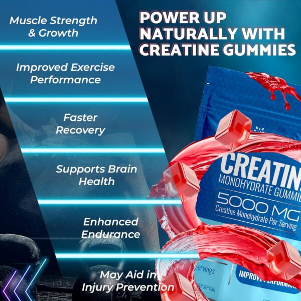 Creatine Gummies 5000mg, 30 Servings Creatine Monohydrate Gummies - Third-Party Tested Creatine for Women, Strawberry Flavor Creatine for Men, Muscle Growth, Strength, and Recovery