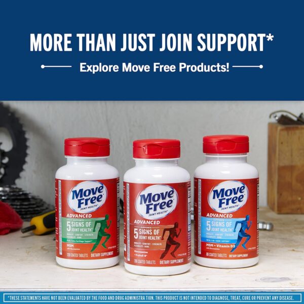 Move Free Advanced Glucosamine Chondroitin MSM + Vitamin D3 Joint Support Supplement, Supports Mobility Comfort Strength Flexibility & Bone + Immune Health - 120 Tablets (60 servings)