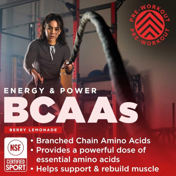 Gnarly Nutrition BCAA Powder, Berry Lemonade – Pre-Workout BCAAS Amino Acids – NSF Sport Certified – Supplement to Support and Rebuild Muscle – Berry Lemonade with Caffeine, 10.58 oz