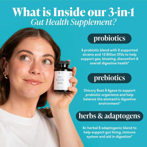 All-in-One Gut Health w/Probiotics, Prebiotics, Digestion-Supporting Herbs, and Adaptogens - Leaky Gut Repair Formula to Support Gut Lining, Aid in Digestion, and Promote Good Bacteria