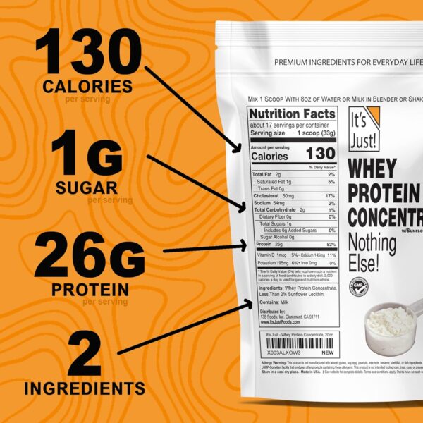 It's Just! - 100% Whey Protein Concentrate, Made in USA, rBGH/RBST Hormone Free, Premium WPC-80, No Added Flavors or Artificial Sweeteners (3 Pound, Unflavored)