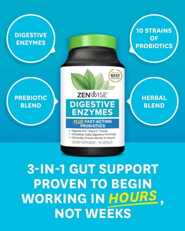 Zenwise Health Digestive Enzymes and Bromelain for Gut Health - Probiotic Multi Enzymes with Prebiotics and Probiotics for Women and Men for Digestive Health and Bloating Relief for Digestion - 45 CT