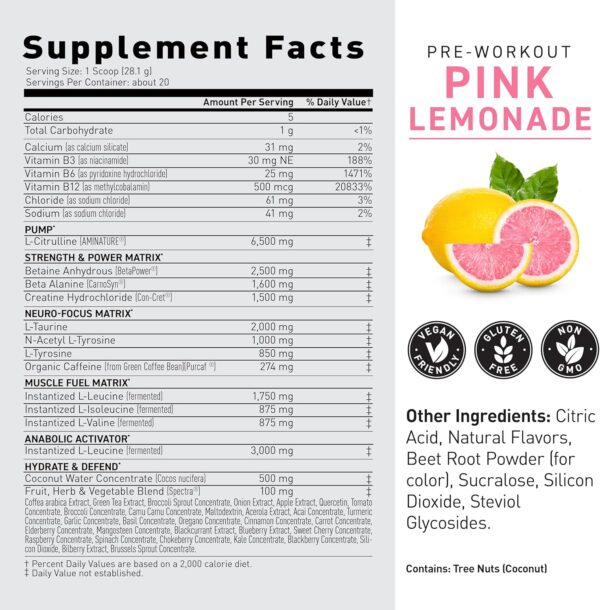 Kaged Original Pre Workout Powder Pink Lemonade Pre-Kaged Formulated with Creatine, Beta Alanine, Pure Caffeine 20 Servings
