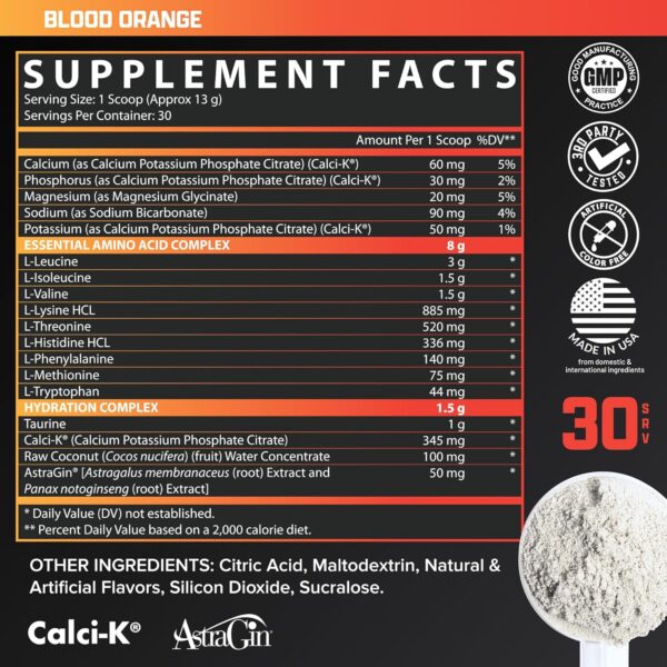 Nutrex Research EAA Hydration | EAAs + BCAAs Powder | Muscle Recovery, Strength, Muscle Building, Endurance | 8G Essential Amino Acids + Electrolytes | Blood Orange Flavor 30 Serving