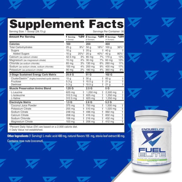 EndurElite Fuel Elite- Electrolyte Powder for Instant Hydration- Carbohydrates, Electrolytes, and Amino Acids- Lemon Lime-30 Servings