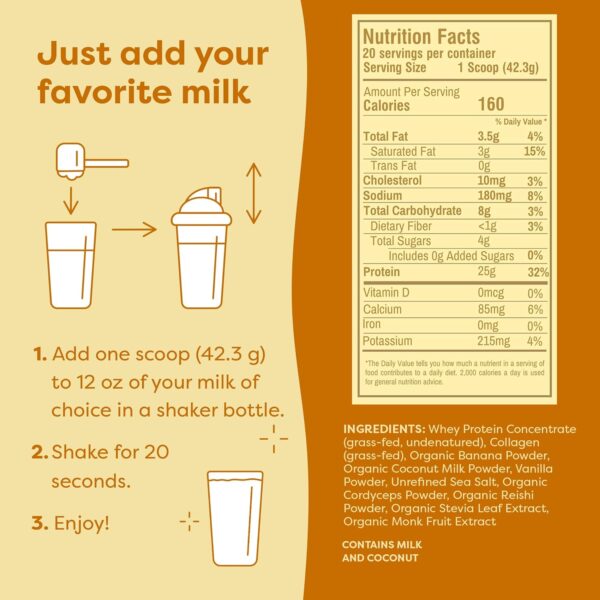 FlavCity Grass Fed Whey Protein Powder - Vanilla Smoothie - 25g Protein & 10g Collagen - Made With Real Vanilla Bean & Organic Coconut Milk - Gluten Free & No Added Sugars (20 Servings)