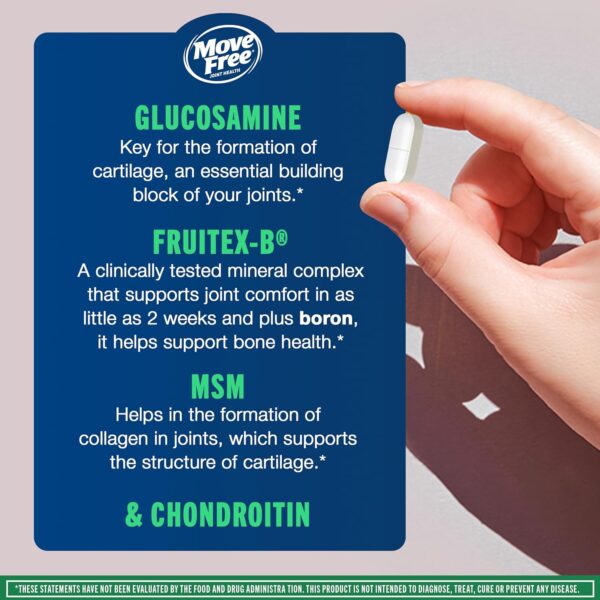 Move Free Advanced Glucosamine Chondroitin MSM Joint Support Supplement, Supports Mobility Comfort Strength Flexibility & Bone - 120 Tablets (40 servings)